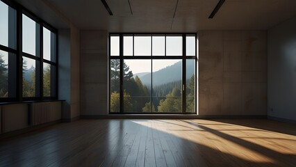 Obraz premium empty room with glass window Generative AI