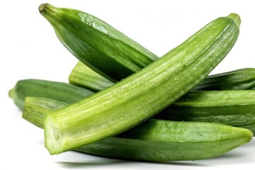 Fresh green cucumbers on a white background.