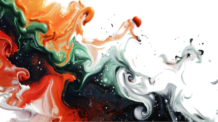 DarkRed, Orange, Green liquid colour mixed isolated on a transparent background