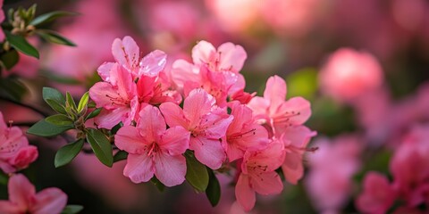 Obraz premium Vibrant pink flowers on a blooming shrub create a stunning display in nature, highlighting the beauty of vibrant pink flowers in serene outdoor settings.