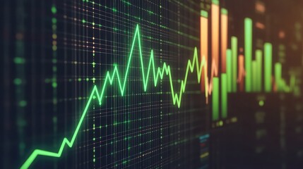 Fototapeta premium A dynamic green financial stock market graph illustrates complex business data and economic trends on a.