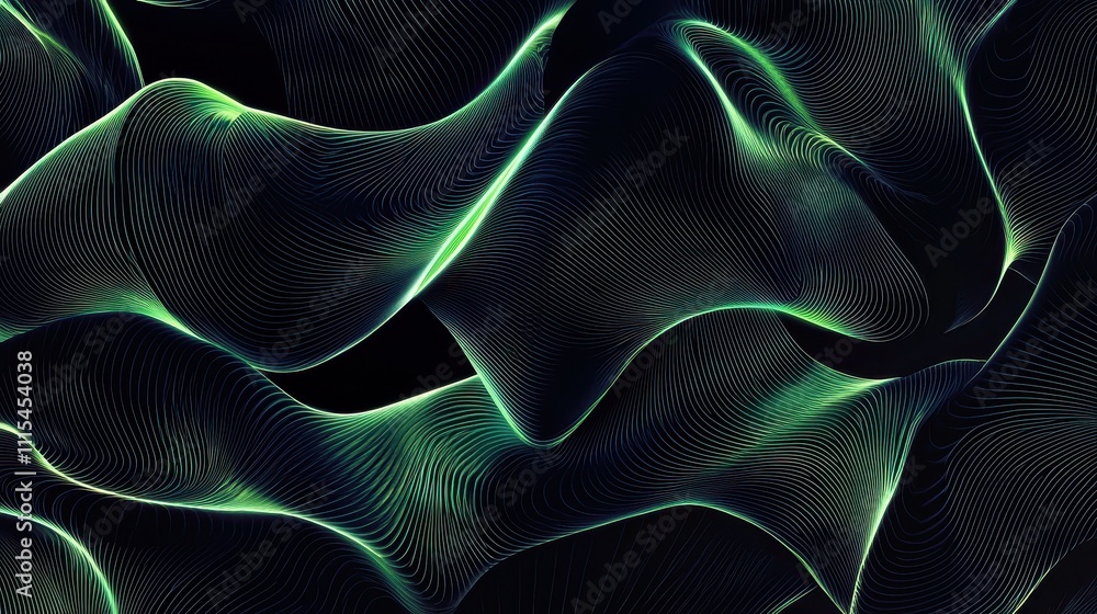 Poster intricate overlapping loops of translucent material in vibrant colorful patterns