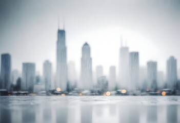 Blurred rainy cityscape with a white background