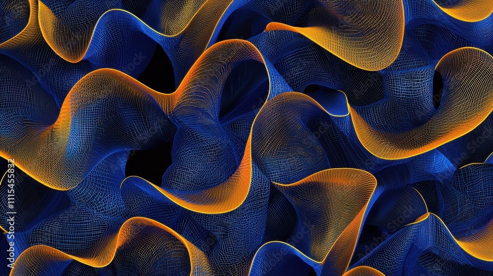 Poster intricate overlapping loops of translucent material in vibrant colors and dynamic textures