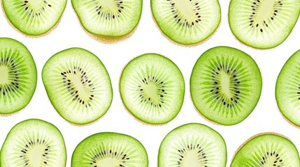 Fototapeta premium Sliced kiwi fruit, pattern on white background.