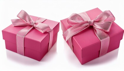 Obraz premium Pink gift box with ribbon set isolated on white background