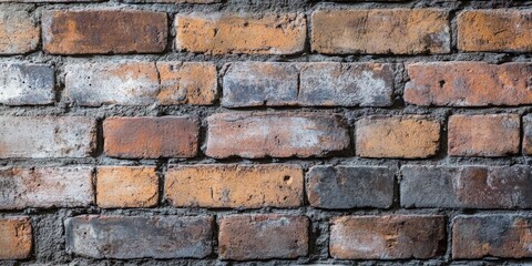 Fototapeta premium Unrefined brick wall texture, perfect for background or wallpaper use. This old brick wall showcases unique character, making it an excellent choice for various design projects.