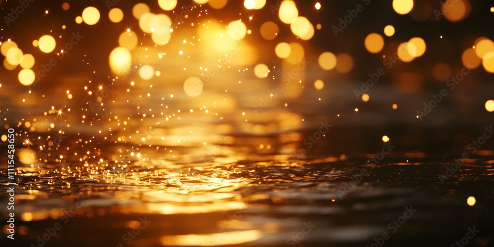 Aufkleber golden bokeh background featuring shimmering water elements, creating a beautiful and enchanting atm