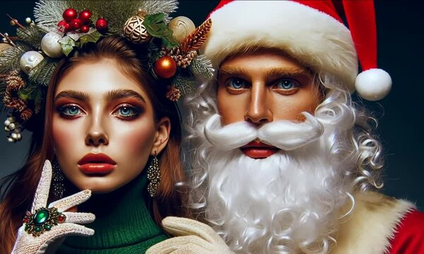 Winter magic unfolds as a glamorous couple embraces the festive spirit with cheer and elegance in a delightful holiday celebration