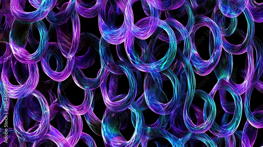 Poster intricate overlapping loops of translucent material in vibrant colors and abstract design