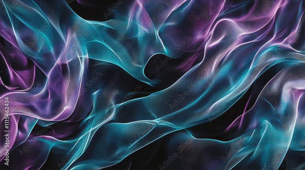 Poster flowing translucent fabric with intricate overlapping loops in vibrant colors
