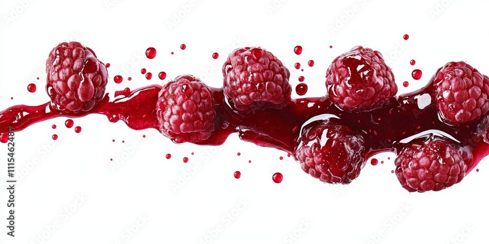 Poster raspberry jam spread displayed in isolation against a white background, showcasing the vibrant color