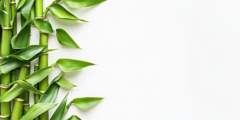 Fototapeta premium Fresh bamboo displayed against a white background, showcasing the natural beauty and vibrant green hues of fresh bamboo in a clean and minimalistic setting. Perfect for nature themed projects