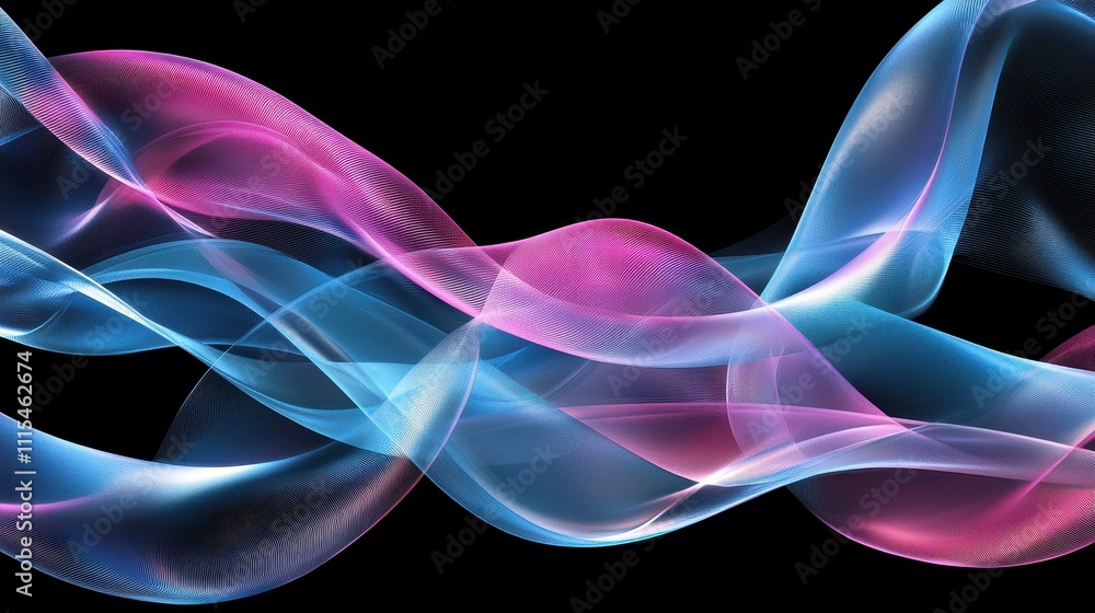 Aufkleber intricate overlapping loops of translucent material in vibrant colors against a dark background