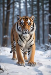 Fototapeta premium A Siberian tiger's paws barely make a sound on the snow-covered forest floor, paws, prey