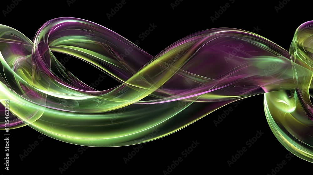 Poster intricate overlapping loops of translucent material with vibrant colors and smooth flow