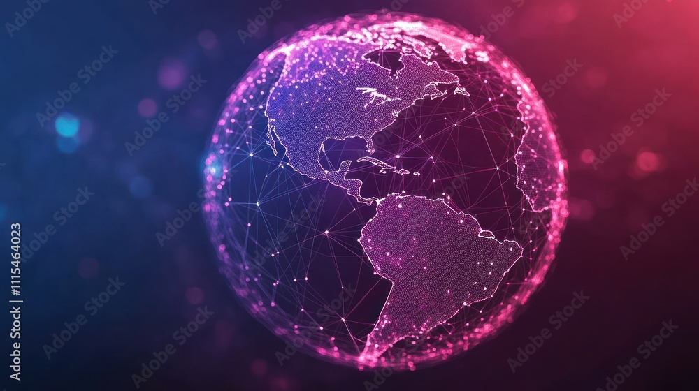 Poster a digital globe showcasing interconnected nodes and networks, symbolizing global connectivity.
