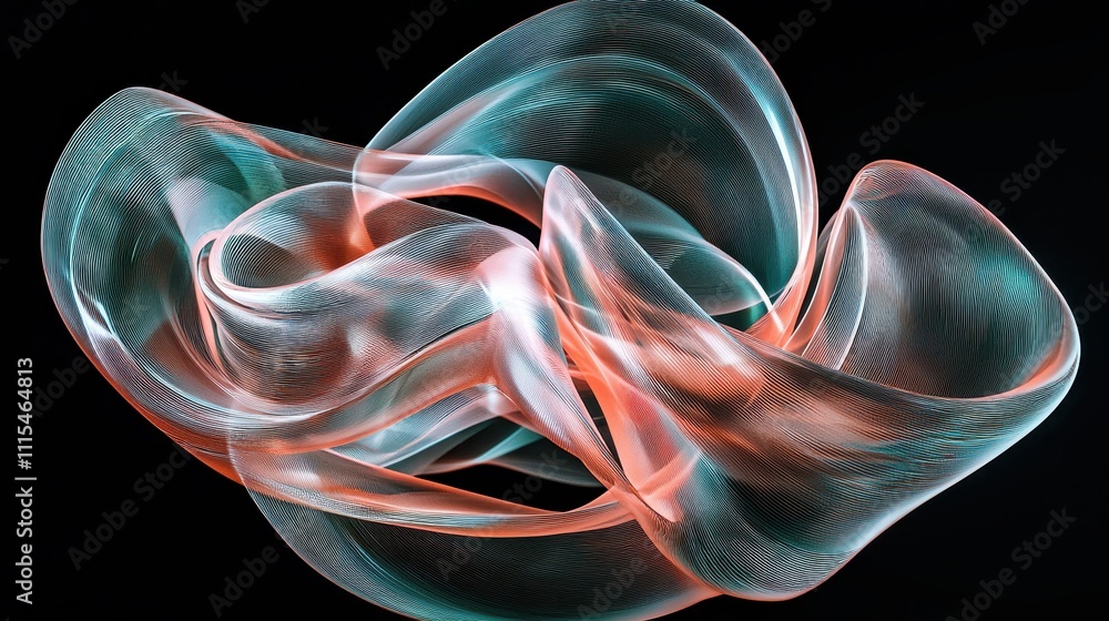 Poster intricate overlapping loops of translucent material in dynamic abstract composition