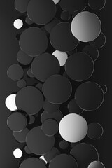 Black friday black abstract background - flying black and silver glossy circles as pattern, top view. 3D illustration circle texture in rich, elegant, geometric style for sale, advertising, design.