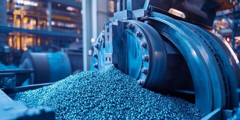 Blue ball mill effectively grinds mineral materials in a factory setting, showcasing the efficiency of a blue ball mill for processing various mineral substances in close up view.