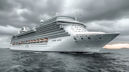 Cruise Ship Sailing Under a Cloudy Sky