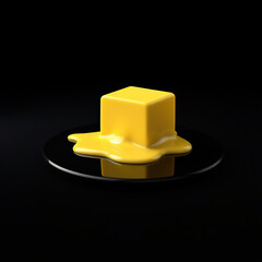 Fototapeta premium Colorful illustration of a butter cube gradually melting and spreading onto a surface, colorful, artistic