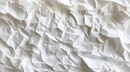 Crumpled white paper creates a unique background texture, offering an engaging visual element. This crumpled white paper surface provides ample copy space for creative use.