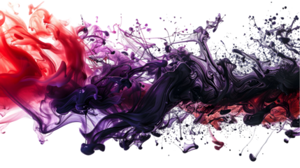 Black, DarkRed, Purple liquid colour mixed isolated on a transparent background