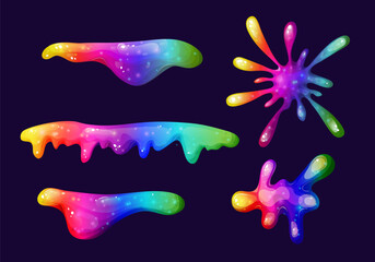 Dripping rainbow slime illustration with vibrant colors. Rainbow splash collection on a transparent background. Great for adding playful, toxic-looking splats and liquid effects to your illustrations