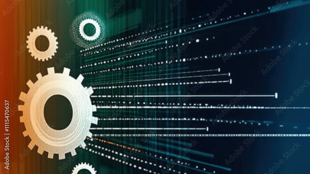 Poster abstract representation of technology upgrade with gears and digital lines