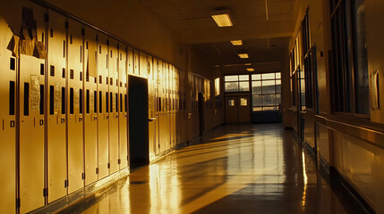 Empty school hallway, a silent testament to the passage of time and the fleeting nature of youth, where memories of laughter and learning linger in the air, waiting to be rediscovered.