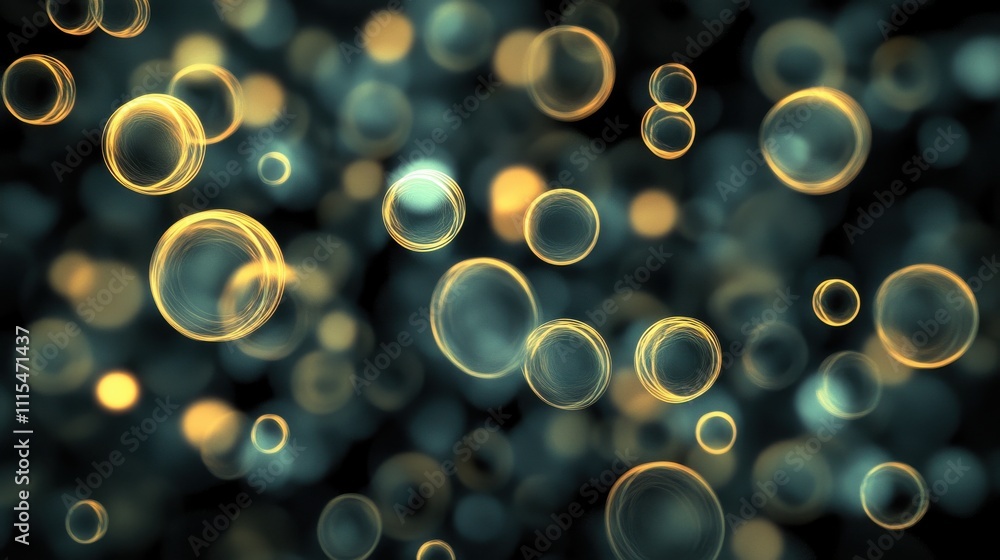 Poster abstract background with glowing teal and gold circles bokeh effect.