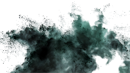 Black, Grey, Green colours powder exploding isolated on a transparent background