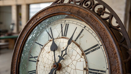 Obraz premium Vintage Clock Illustration with Cracked Glass. Perfect for: New Year’s celebrations, steampunk themes, historical exhibits