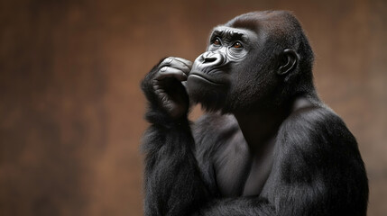 Fototapeta premium Thoughtful gorilla with deep wrinkles, showcasing its expressive features
