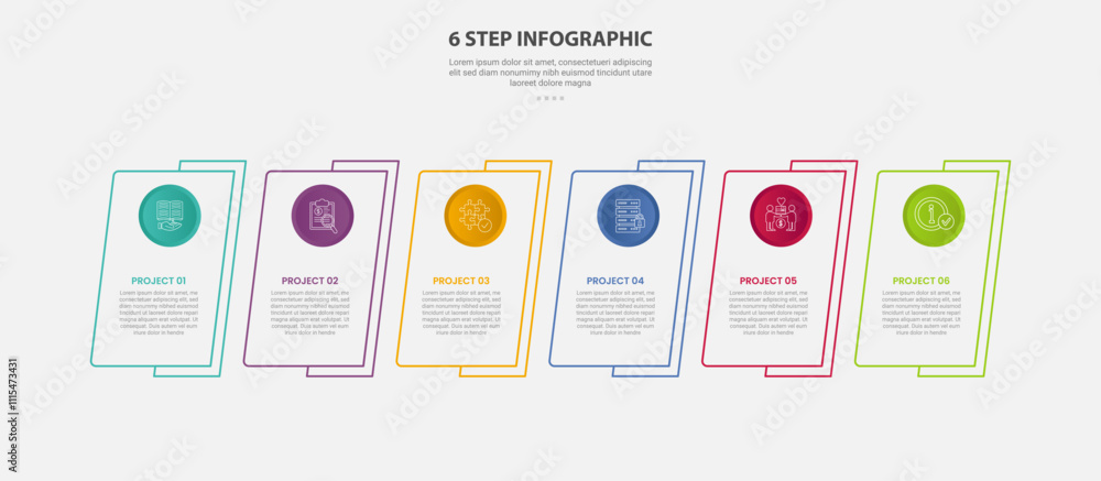Poster 6 points template infographic outline style with 6 point step template with skew rectangle shape wit