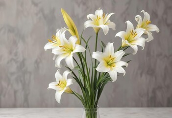 Obraz premium Freshly picked lily stems in shades of white and yellow, garden, colorful