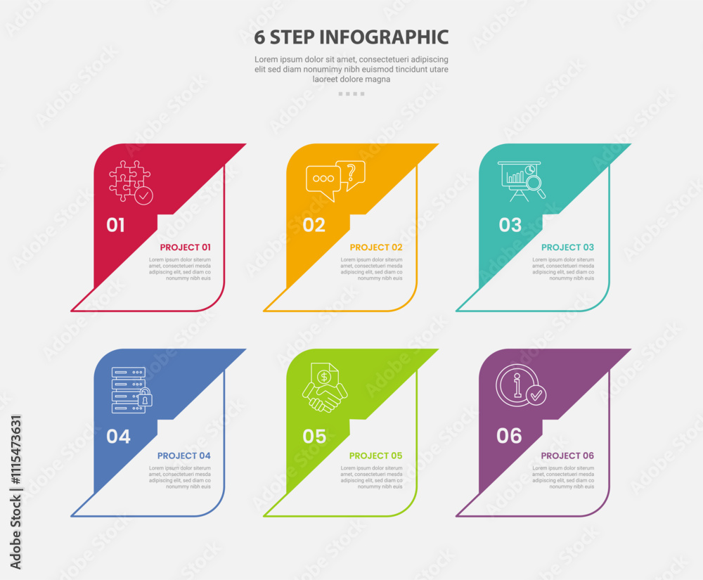 Aufkleber 6 points template infographic outline style with 6 point step template with creative box container w