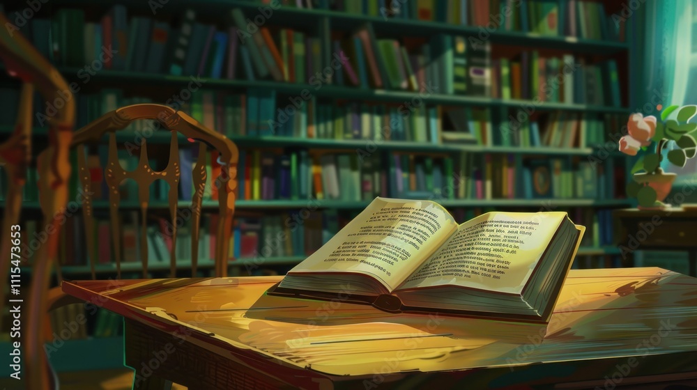 Poster open book on a table in a library