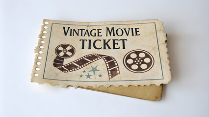 Fototapeta premium Vintage Movie Ticket Illustration with Torn Edges. Perfect for: Film festivals, retro-themed events, cinema branding