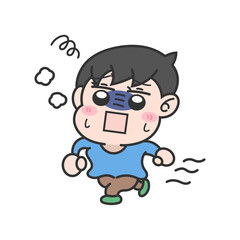 走り疲れている男の子