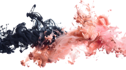 Black, Pink, Brown liquid colour mixed isolated on a transparent background