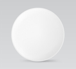 Realistic round tablet mockup isolated on grey background. Vector illustration. Can be used for pharmacy and cosmetic. Mockup versatile for health and wellness projects. EPS10.	