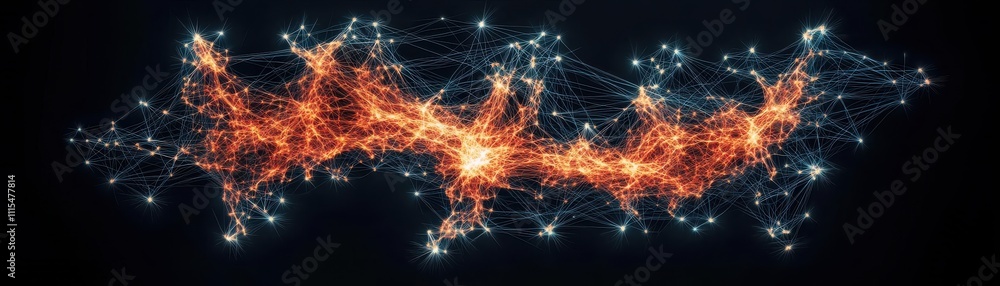 Poster a vibrant, abstract representation of energy with glowing lines and particles against a dark backgro