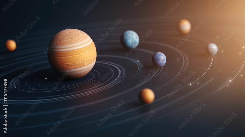 Poster astronomy lessons highlighting the intricate movements of planets and celestial bodies within the va