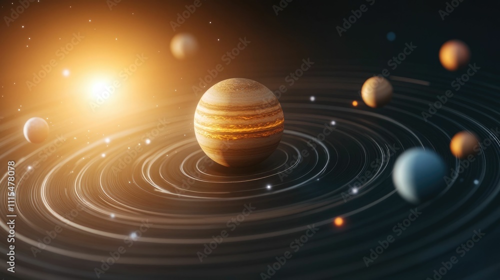 Poster conceptual of astronomy lessons focusing on the solar system planetary movements orbits and celestia