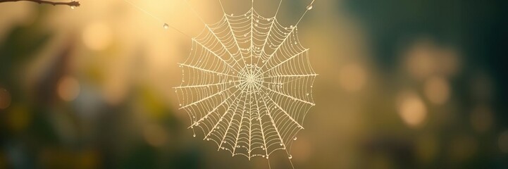 Obraz premium The soft focus of a misty morning captures the ethereal beauty of a cobweb covered in dew, cobweb, natural scenes