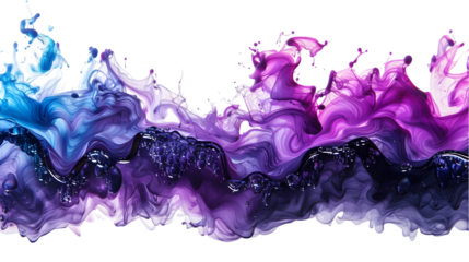 Black, Purple, Blue liquid colour mixed isolated on a transparent background
