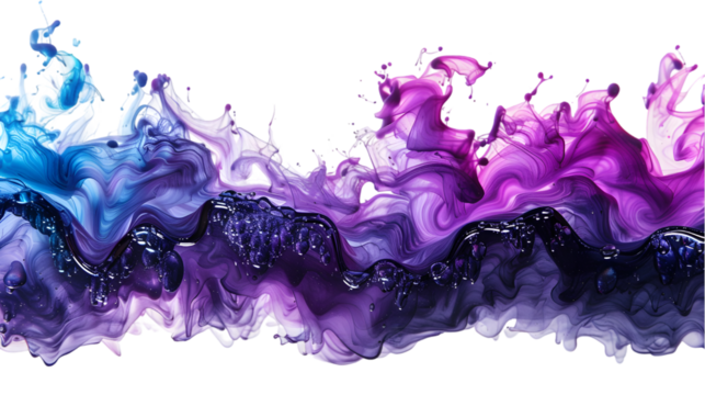 Black, Purple, Blue liquid colour mixed isolated on a transparent background