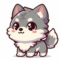 Fototapeta premium Chibi Wolf Illustration in Flat Style on White Background